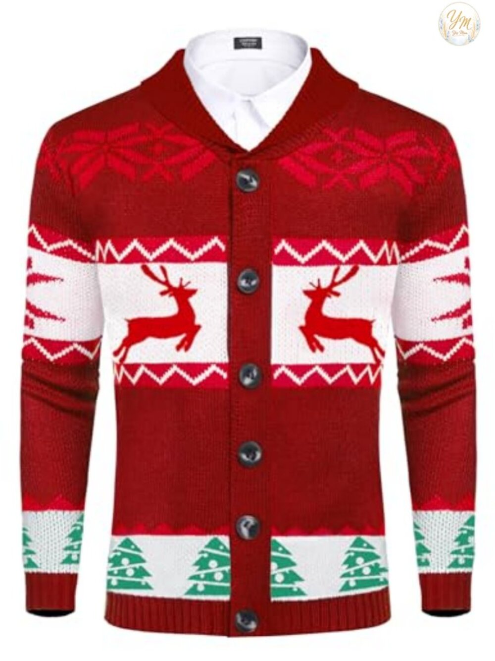 Mens Christmas Cardigan Sweater Shawl Collar Knitted Xmas Knitwear